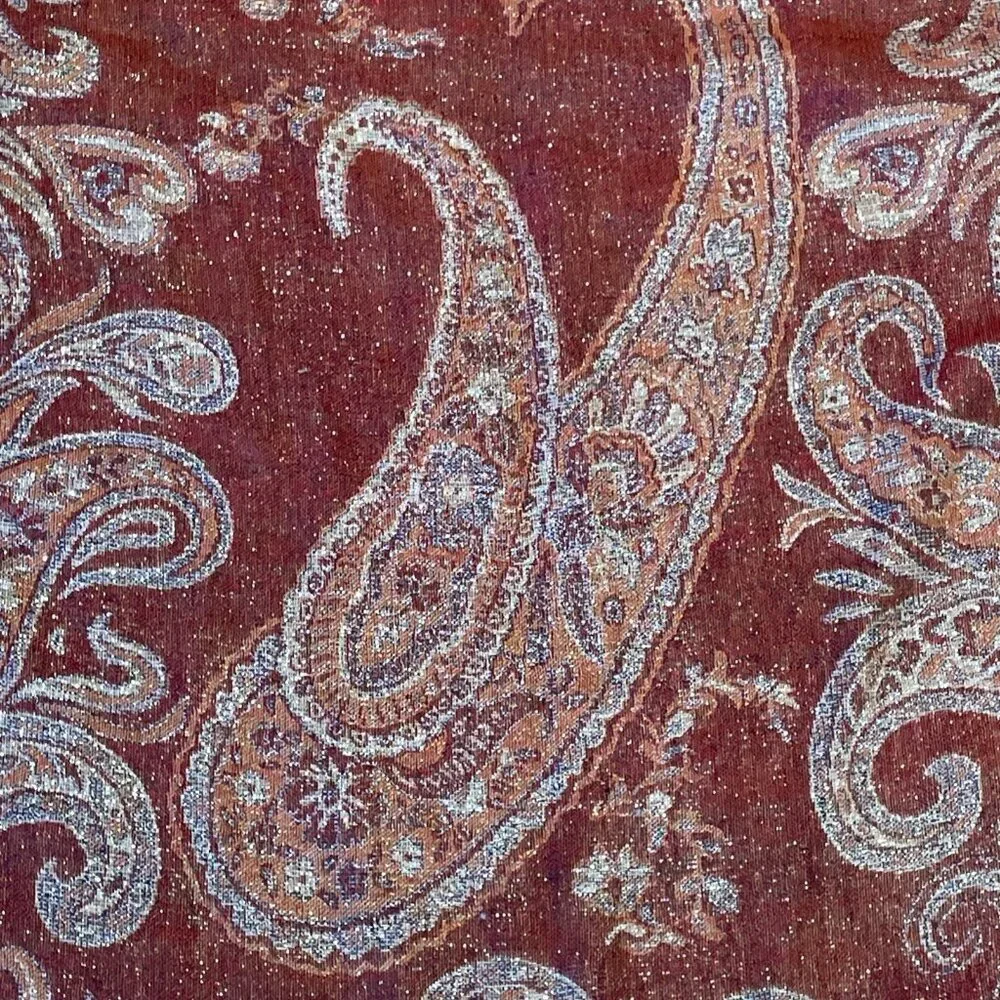 Womens Shawl Wrap Scarf 27 x 68 Paisley Floral Red Metallic Tapestry Fringe Boho
